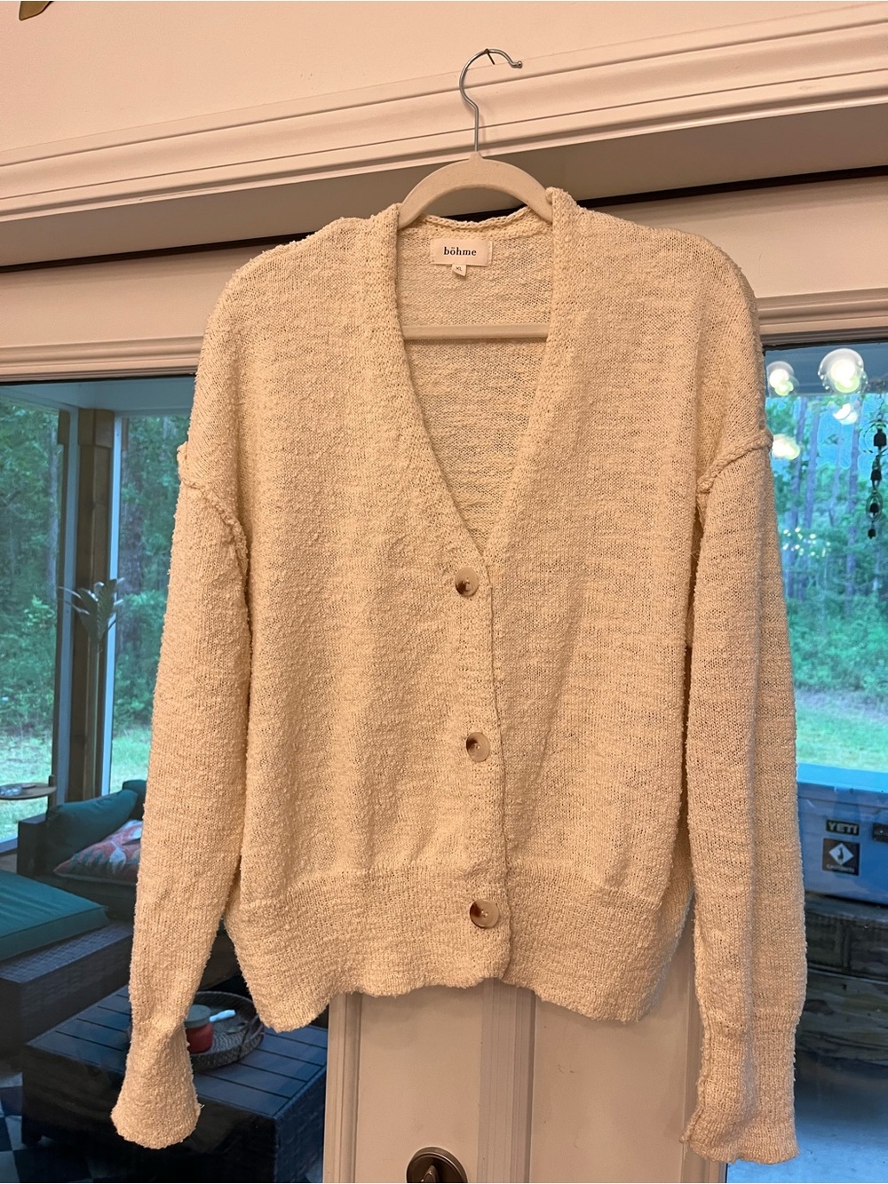 Böhme Cream Textured Knit Cardigan – Size XL